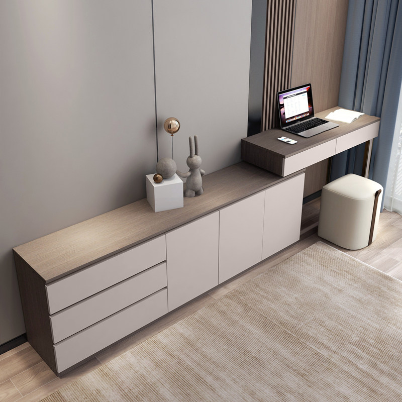 梳妆台收纳柜一体卧室实木书桌电视柜组合储物轻S奢房间化妆柜转