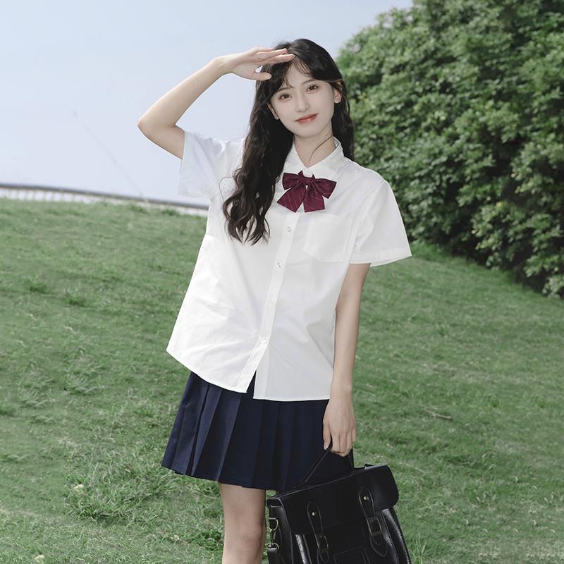 jk白衬衫女夏季长袖尖领上衣学院风学生校服内搭打底短袖衬衣套装