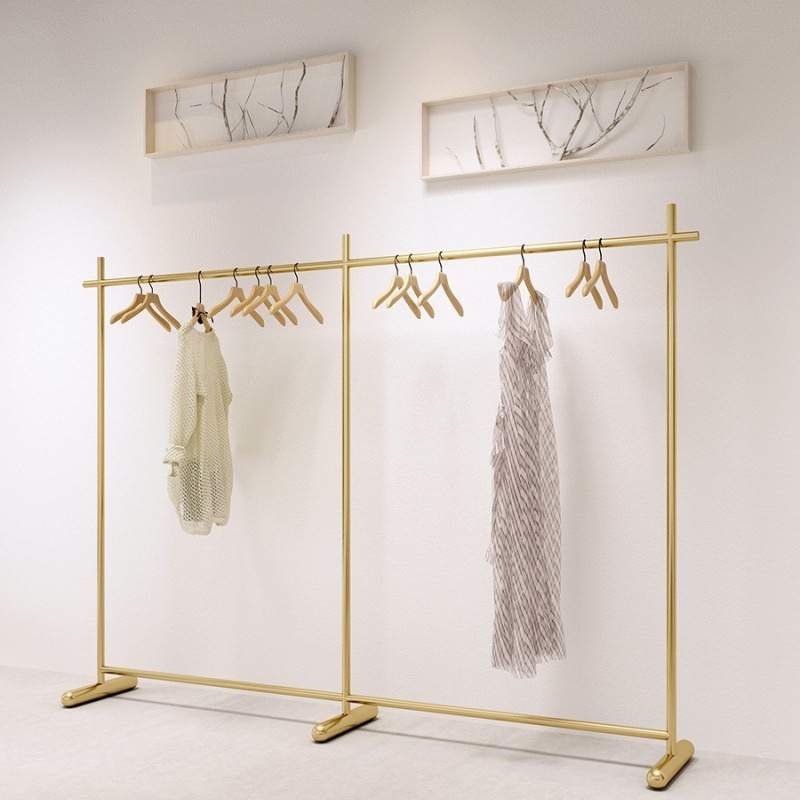 服装店展示架落地式铁艺挂衣架女装童装店金色货架中岛架陈列道具