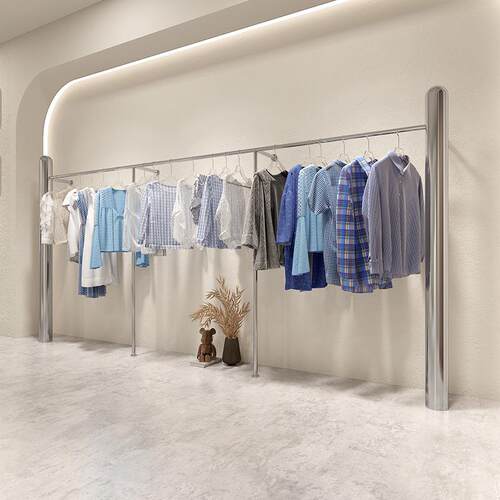 服装店展示架落地式童装店不锈钢银色上墙挂衣杆女装店货架陈列架