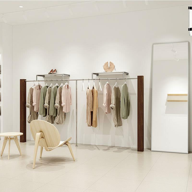 服装店挂衣杆创意壁挂不锈钢落地式挂衣服架女装店货架服饰商用