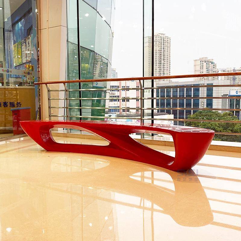 玻璃钢欧式简约圆弧形长椅创意月亮沙发大厅休息区商场公共休闲椅