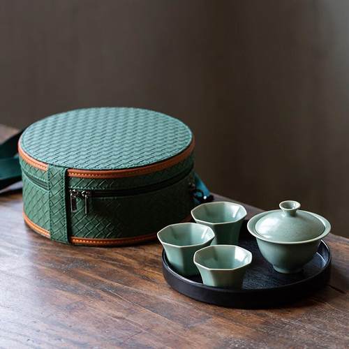 汝官窑旅行茶具套装高档茶壶茶杯整套便携式包车载功夫户外泡茶器