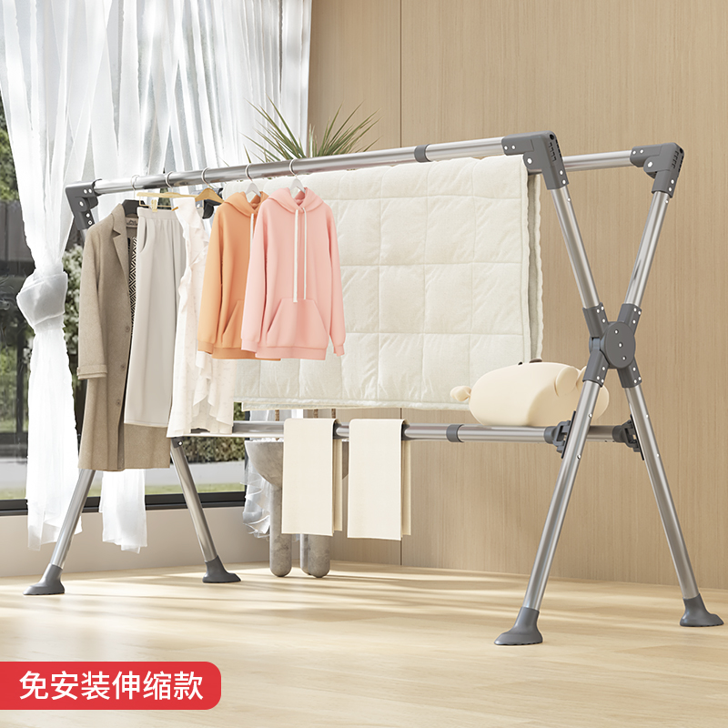不锈钢折叠晾衣架户n外落地式家用阳台晾衣杆伸缩卧室晒衣架挂衣