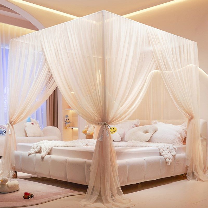 落地防摔蚊帐家用卧室2025新款支架杆加粗加厚三开门宫廷纹帐新型
