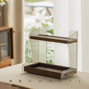 东意黑胡桃木书桌置物架收纳家用陈列架桌面书架小型收纳架多层