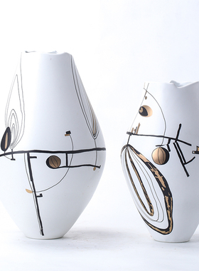 现代家居意式轻奢趣味手绘陶瓷花瓶样板房客厅P摆件售楼处花插花