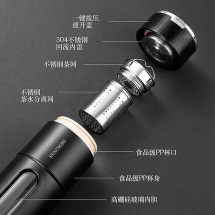 防摔玻璃杯大容量男士2024新款开水杯车载茶水分离泡茶杯定制