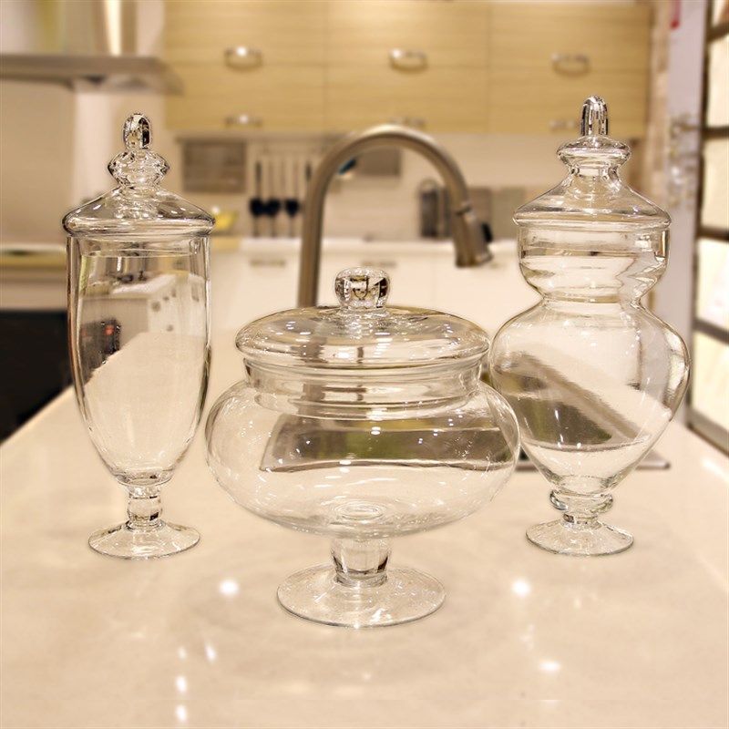 欧式透明带盖玻璃糖果罐创意婚庆甜品台派对装饰高脚摆件储物罐瓶