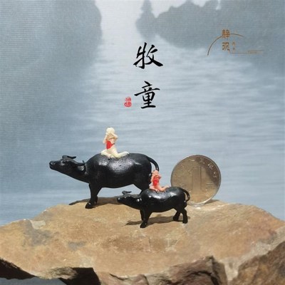 枯山水人物装饰摆件 袖珍古代人物 木雕景石微景观迷你唐宋人物