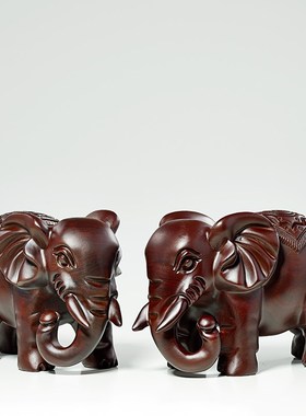 黑檀木雕大象摆件一对客厅实木风水象家居装饰红木Y小象工艺品