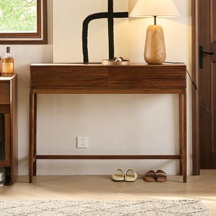 北美黑胡桃木玄关桌子p靠墙新中式实木玄幻置物架入户端景台玄关