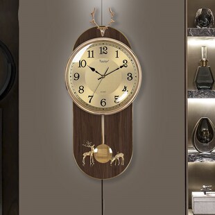 天顺木质合金客厅装饰挂钟静w音餐厅装饰画新中式高档挂表轻奢时