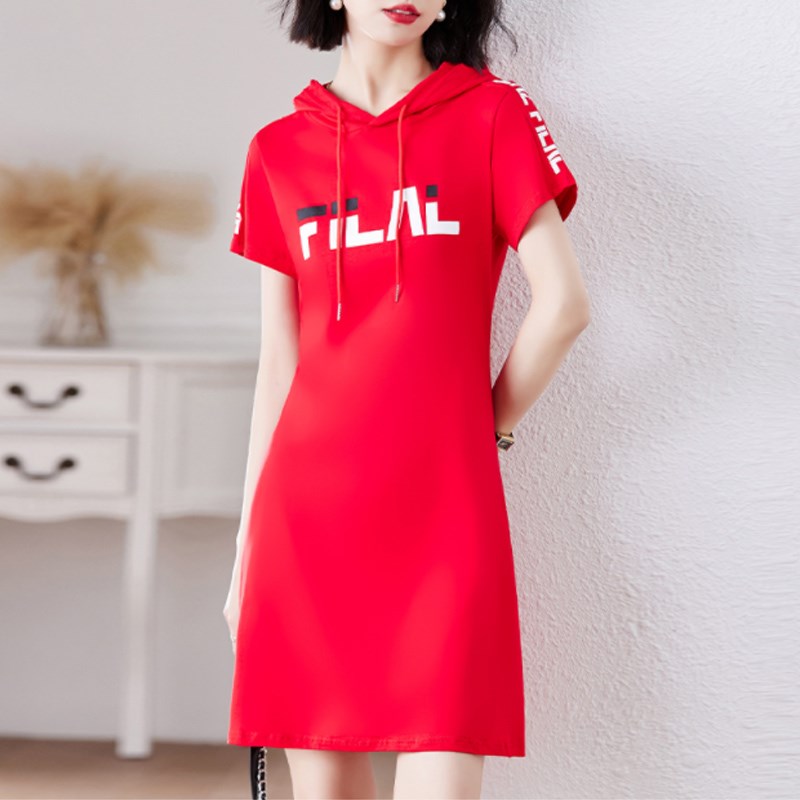 夏季短袖连帽卫衣女薄款 时尚新款韩版休K闲运动连衣裙中长款t恤