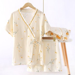 可爱宽松和汉服少女Z家居服套 日式 睡衣夏女短袖 短裤 纯棉纱布开衫