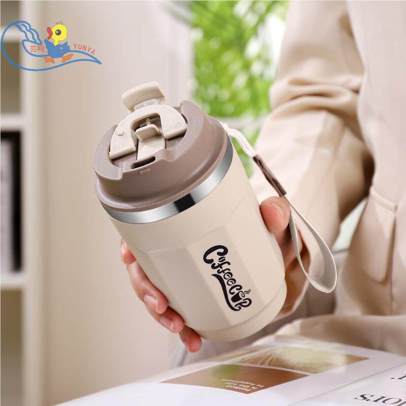 网红保温杯车载随手杯304不锈钢咖啡杯带吸管可乐杯双饮杯便携礼