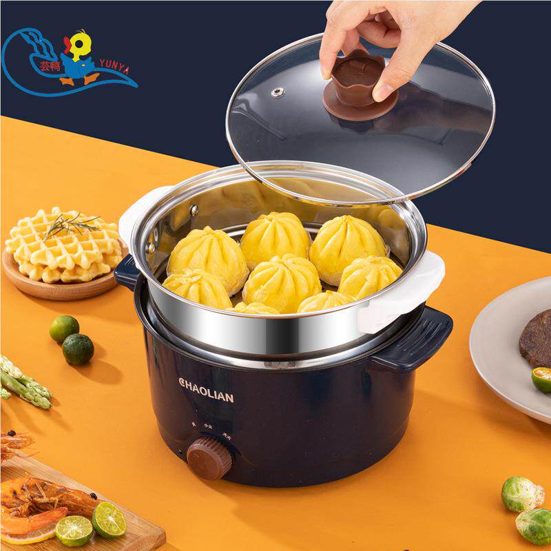多功能双耳电火锅不粘电煮锅可煎炒旋钮开关火锅带盖