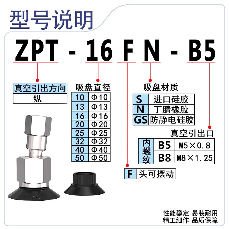 气动真空吸盘可摇摆型吸盘ZPT16FNK10-B5-A1R0万向吸盘机械手配件