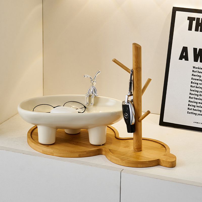 奶油风托盘简约桌面首饰装饰品z玄关入户进门钥匙收纳摆件置物架