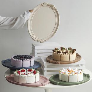 蝴蝶结提手出餐盘 莫兰迪色蛋糕托盘 甜品台点心面包盘冷餐茶歇盘