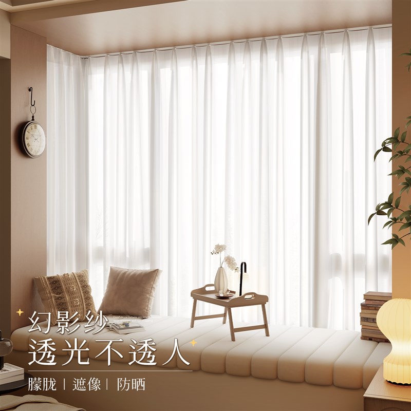幻影纱飘窗纱帘透光不透人窗帘遮阳防晒客厅遮光202U5新款纱帘白