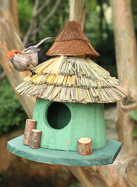 鸟窝花园庭院布置户外景观实木阳台院子园艺装饰摆件仿真鸟屋鸟巢