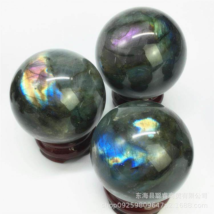 晶球拉石球石摆件长灰月光原石宝石造景摆件把玩健水身球拉长石球