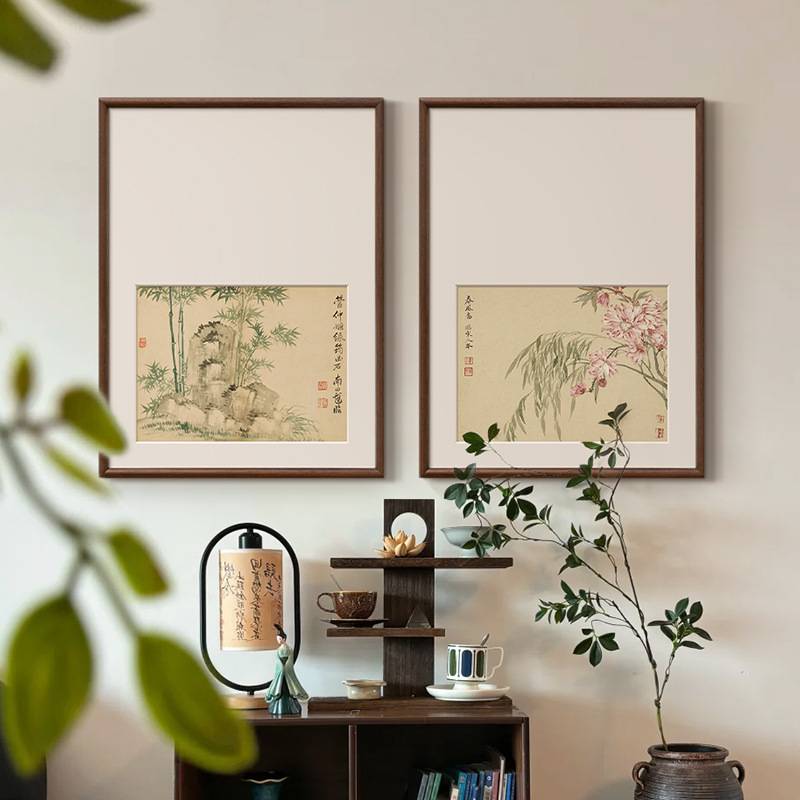 春花秋实花卉新中式挂画写意水墨宋画电表箱书房茶室实木框装饰画图片