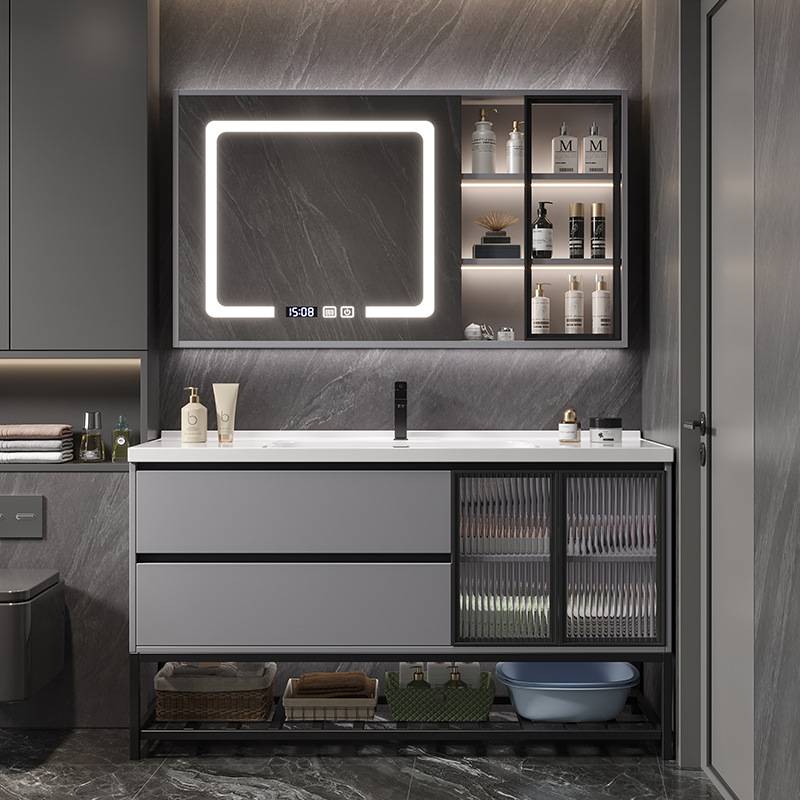 卫生间浴室柜陶瓷一体盆实木智能洗手洗脸台盆柜组合落地式洗新品