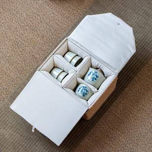 盒 青花加厚布包藤编旅行茶具收纳袋户外露营手提便携家用布艺包装
