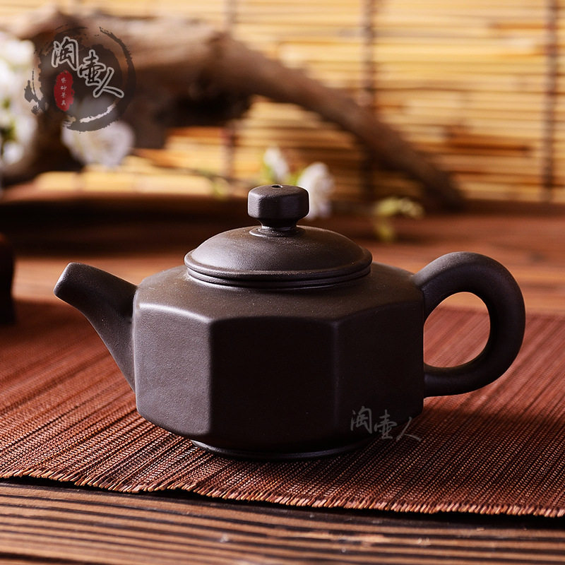 宜兴紫砂茶壶陶瓷功夫茶具泡茶壶 220毫升手工朱泥茶壶八角壶