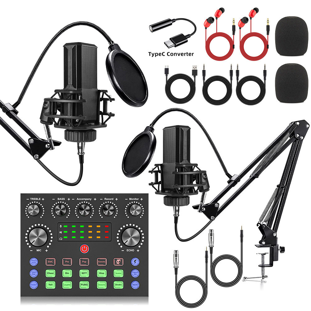 双话筒240电容麦克风套装英文手机声卡设备直播全套v8s手机电脑