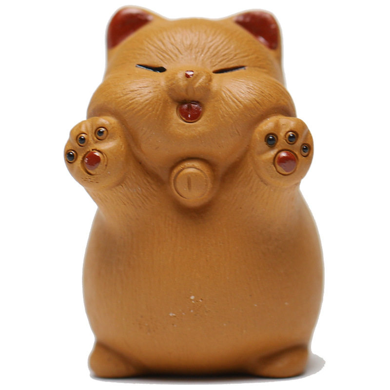 宜兴紫砂茶宠 一腚红小橘猫摆件可爱小猫咪茶玩功夫茶具配件