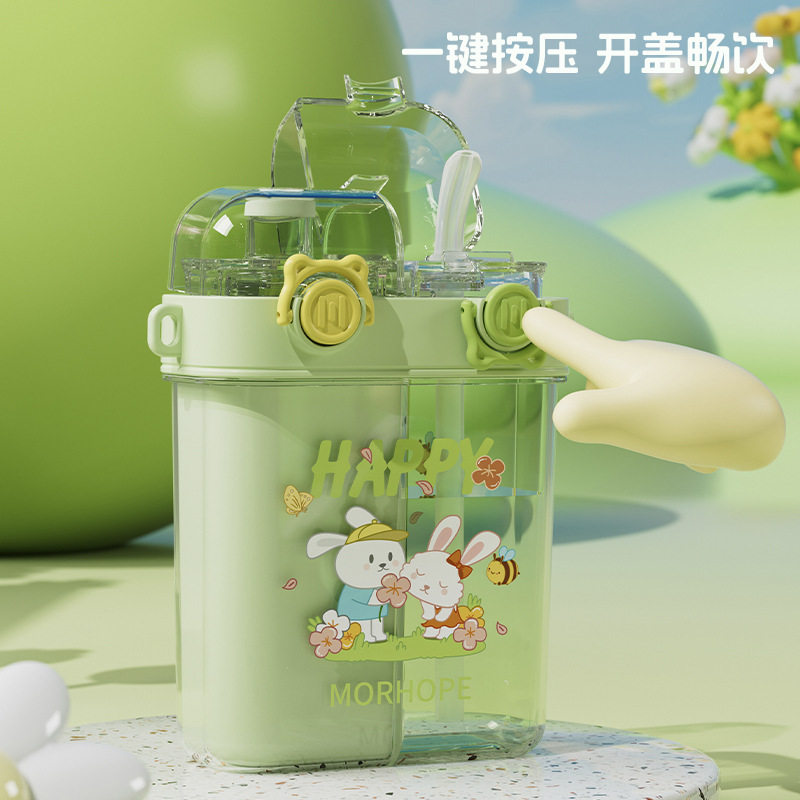 2024夏季儿童水杯学生双饮吸管杯可爱卡通水杯户外便携随身杯