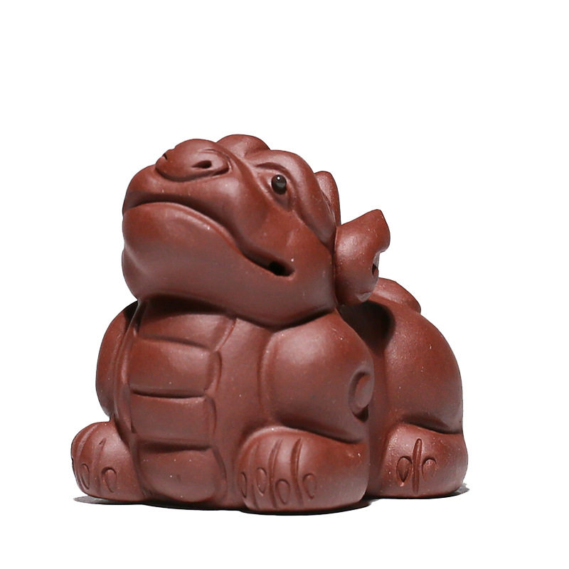 茶宠宜兴原矿紫砂全手工雕塑 独角貔貅茶台家居摆件礼品