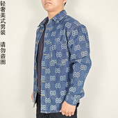 日本冈山 日系复古牛仔衬衫 男新款 宽松字母提花长袖 外套潮流
