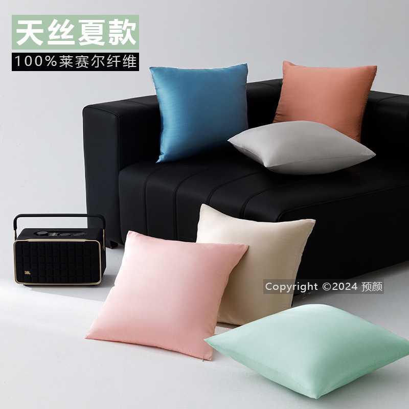 P66D天丝抱枕套绿色夏天冰凉感冰丝方靠背套不含芯客厅沙发40x40图片