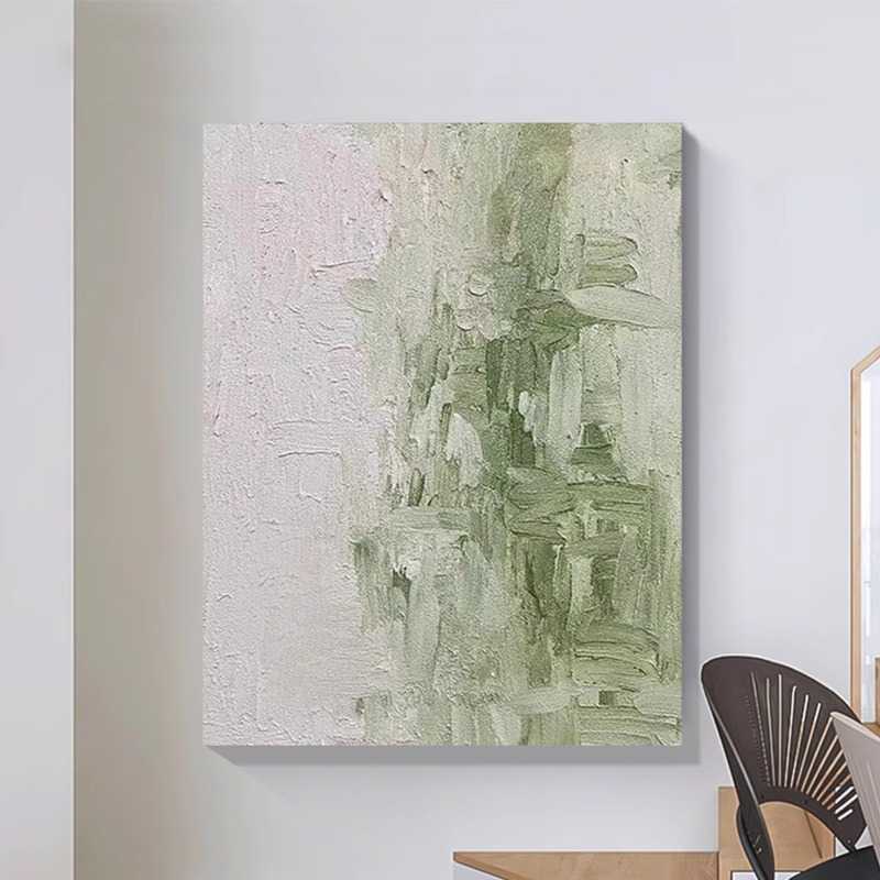 玄关立体丙烯肌理画客厅绿色系极简约手绘油画高级感抽象装饰挂画图片