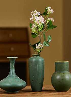 粗陶手工陶瓷小花瓶居家花器桌面插花器复古博古架摆件装饰