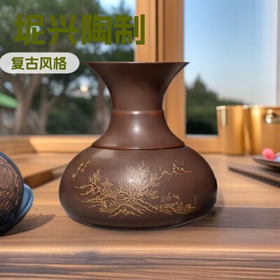 广西钦州坭兴陶花瓶茶叶罐 汉龙花瓶罐六堡茶0.53斤装 泥兴陶摆件