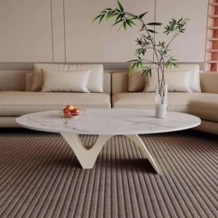 意式极简客厅家用小户型奶油风岩板茶几现代简约轻奢椭圆形茶几桌