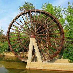 湿地公园景观筒车 互动体验式木质脚踏水车 传统灌溉工艺品摆件