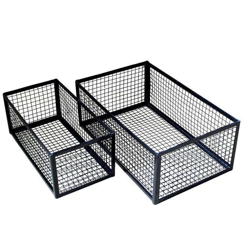 镂空网格铁篮子长方形铁丝收纳篮大号铁艺宠物框黑白色桌