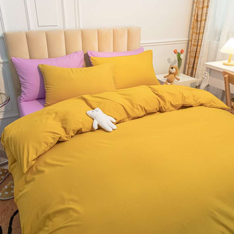 厂家纯色素色四件套 双拼素色四套件 床上用品四件套