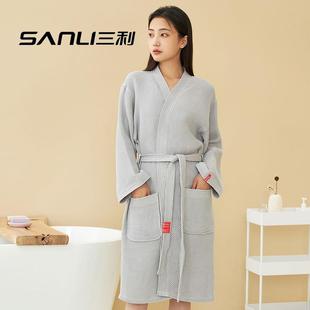 三利毛巾新款蜂窝浴袍四季款成人情侣通用浴袍纯棉吸水汗蒸居家服