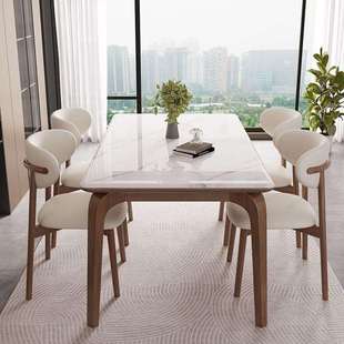 天然超晶石实木餐桌椅组合微晶石北欧现代简约家用高端大理石餐台