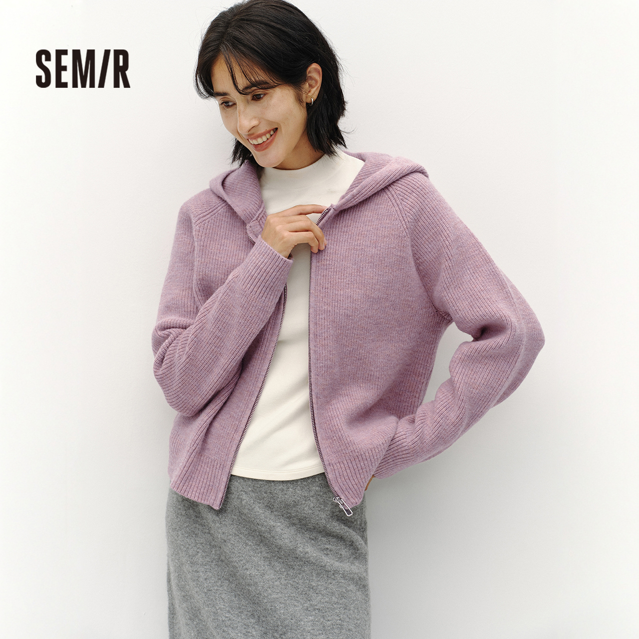 商场同款|森柔森马针织开衫女冬宽松插肩袖连帽2025新款慵懒上衣