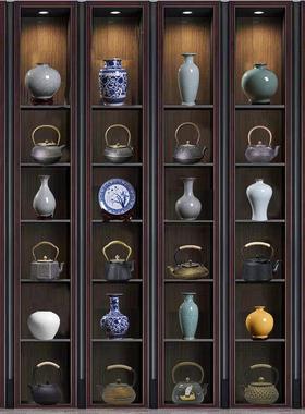 样板房软装博古架茶柜中式茶壶铁壶陶瓷花瓶茶室茶馆高档复古摆件