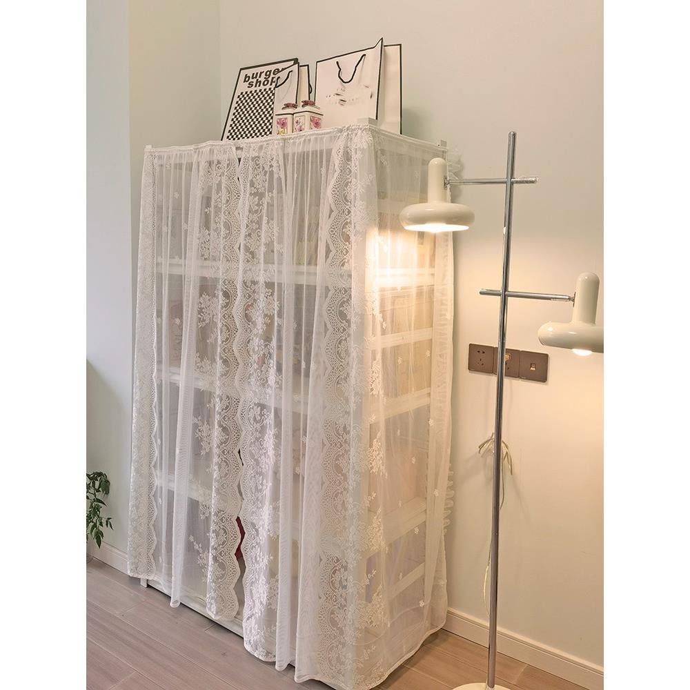 法式窗帘魔术贴门帘蕾丝防尘帘纱帘遮丑帘书架鞋架货架隔断遮挡帘