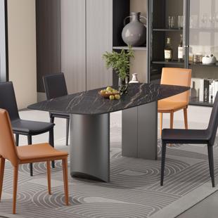 意式极简拉米娜岩板餐桌椅图和德利丰别墅高端长方形饭桌定制轻奢